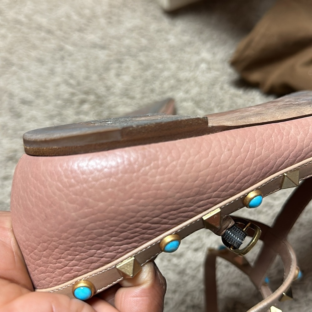Valentino Beige Leather T Strap Rockstud Ballet Flats Size 40 - Picture 8 of 8